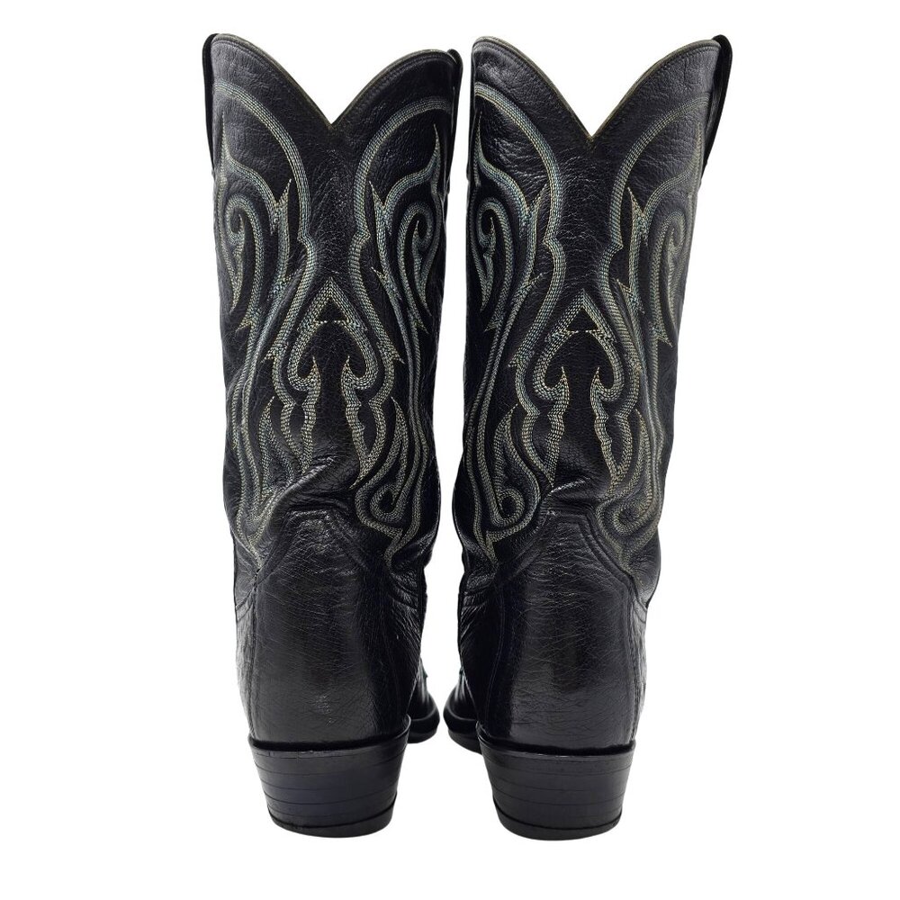 Vintage Tony Lama Mens 9D Black Exotic Ostrich Wingtip Cowboy Western Boots CBC - Picture 5 of 14